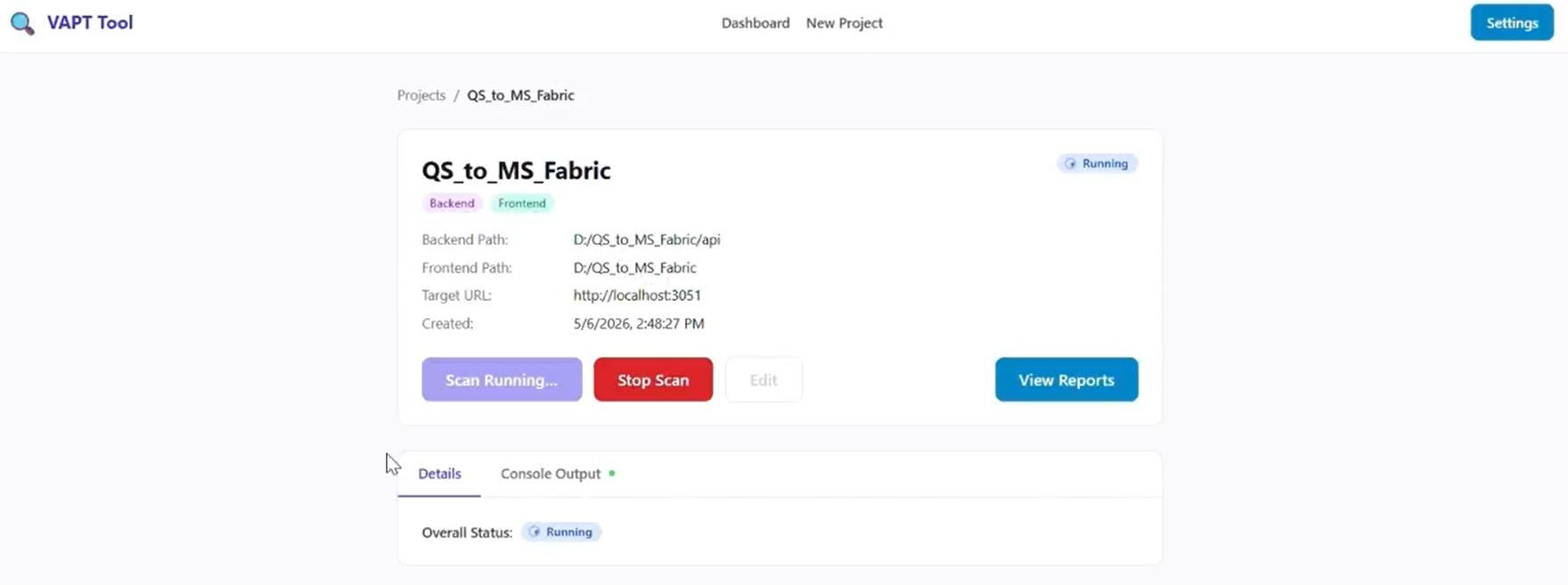 VAPT Security Dashboard — Internal Security Scanning Platform